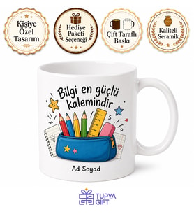 Kalem Kutusu Temalı Öğrenci Kupası Baskılı Kupa Bardak Hediye