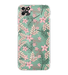 Huawei Y5 p  Kamera korumalı Kapak Floral Kırmızı Tasarımlı  Şeffaf Kılıf