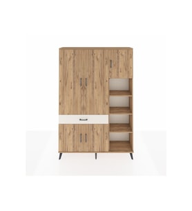 Arges Dolap 10 Raflı Tek Çekmeceli 5 Kapaklı 132x30x195 Çam-Çam/Aytaşı