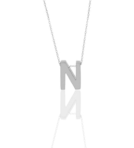 Söğütlü Silver Gümüş rodyumlu üç boyutlu minimal N  harf kolye