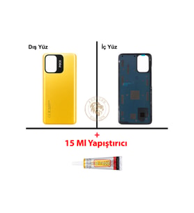 Yapıştırıcı Poco M5S Sarı Yapıştırıcı Arka Pil Kapağı Batarya Kapağı + Yapıştırıcı ve Vida Seti