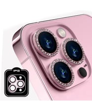 iPhone 14 Pro / Pro Max için IPG ProLENS Kamera Lens Koruyucu Elmas Taşlı Çerçeveli, Kırılmaz Cam (Pembe)