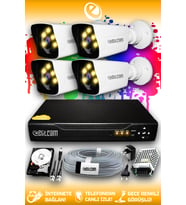 ELITCAM 4 Kameralı Kare 4 Dış Kamera Set 250 GB HDD Full HD Renkli Gece Görüşlü Güvenlik Kamerası Sistemi (Beyaz)