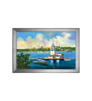 Yağlı Boya Kız Kulesi Motifli Kanvas Tablo 80 x 110 cm Silver Çerçeve