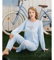 Pijamoni Kadın Milan Bisiklet Yaka Uzun Kol İnce Pijama Takımı 7600/25 - 1 Adet (Açık Mavi)