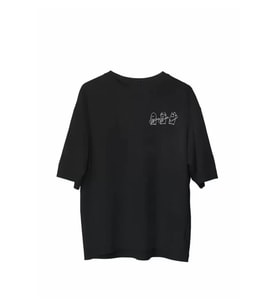Unisex Bisiklet Yaka Baskılı Oversize T-Shirt - Siyah