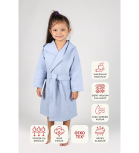 Luckka Pike Çocuk Bornoz Waffle Kumaş 2-4 Yaş-Mavi (Standart)