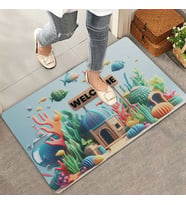 Valerine Life Akvaryum City Hoş Geldiniz Kapı Önü Paspası 45x70cm (MAVI-BEYAZ)