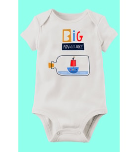 Unisex Bebek Beyaz Big Adventure Organik Baskılı Pamuklu Body