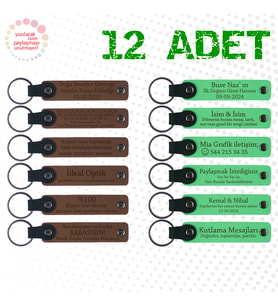 A Kahve & Fıstık Yeşili, Tüm Aile Bireylerine Özel Hediye, 12'li Set, Kişiye Özel Yazılı Anahtarlık