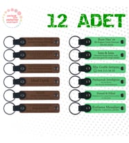 A Kahve & Fıstık Yeşili, Tüm Aile Bireylerine Özel Hediye, 12'li Set, Kişiye Özel Yazılı Anahtarlık