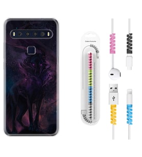 TCL 10L 10 Plus 10SE 20E 20SE 30SE L7 Kılıf Kablo Koruma Spiral Silikon Black Purple Wolf 1791