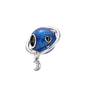 Kalpli Satürn ve Hilal Charm  925 Ayar Gümüş