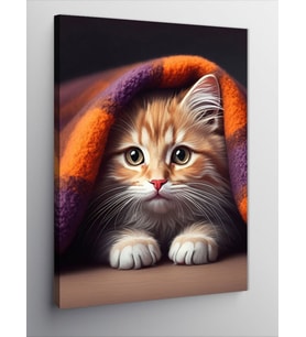 Kanvas Tablo Battaniyeye Sarılı Kedi