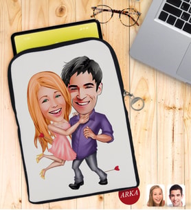 BK Gift Kişiye Özel Sevgililer Karikatürlü Taşınabilir Koruyucu Tablet Kılıfı & Organizer Çanta - Siyah-3