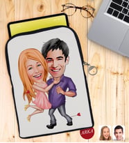 BK Gift Kişiye Özel Sevgililer Karikatürlü Taşınabilir Koruyucu Tablet Kılıfı & Organizer Çanta - Siyah-3