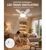 Tavan Vantilatörü Sessiz Motorlu Uzaktan Kumandalı LED Aydınlatma Güçlü Serinletme