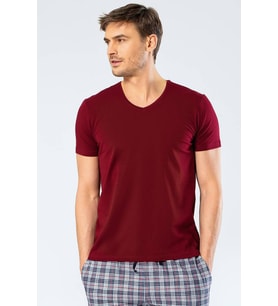 Cacharel Erkek V Yaka Likralı T-shirt Bordo
