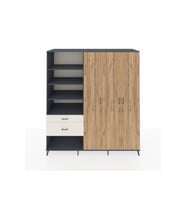 Kronos Dolap 16 Raflı 2 Çekmeceli 3 Kapaklı 220x59x243 Antrasit-Çam/Aytaşı
