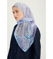 Schaless Mercan Bahçesi - Kiremit - Efilia Desenli Eşarp - 90x90 Cm (Lila)