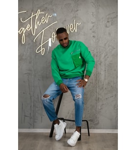 Oversize 3 İplik Bisiklet Yaka Torba Cepli İçi Polarlı Basic Sweatshirt (Yeşil)