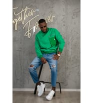 Oversize 3 İplik Bisiklet Yaka Torba Cepli İçi Polarlı Basic Sweatshirt (Yeşil)