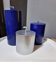 gümüş lacivert 3'lü blok mum set