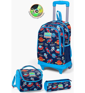 Coral High Kids Lacivert Mavi Uzay Desenli Çekçekli 3'lü Çanta Seti SET0123376