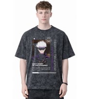 Tasarım Satoru Gojo Jujutsu Kaisen Anime Baskılı Unisex Oversize Eskitme Yıkamalı Tişört
