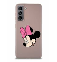 Samsung Galaxy S21 Soft Premier Kapak Minnie Mouse-B Tasarımlı Silikon Kılıf - Pudra (Şeffaf)