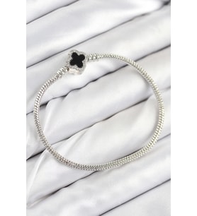 Pirinç Charm Zirkon Taşlı Yonca Model Gümüş Renk Kadın Bileklik TJ-BB7800