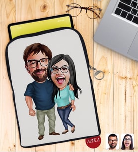 BK Gift Kişiye Özel Sevgililer Karikatürlü Taşınabilir Koruyucu Tablet Kılıfı & Organizer Çanta - Siyah-109