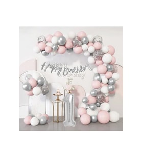 GÜMÜŞ LÜKS 1 YAŞ DOĞUM GÜNÜ BALON ZİNCİR SET