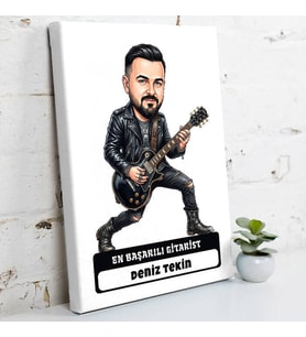 Gitariste Hediye Karikatürlü Erkek Kanvas Tablo