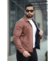 Basic Old Money Polo Yaka Astarlı Süet Ceket (Kahverengi)