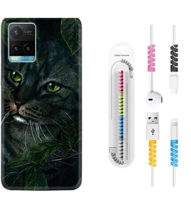 Vivo Y11S Y21S Y20 Y20S Y70 Kılıf Kablo Koruma Spiral Silikon Flowers Cat 1345