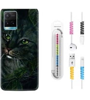 Vivo Y11S Y21S Y20 Y20S Y70 Kılıf Kablo Koruma Spiral Silikon Flowers Cat 1345