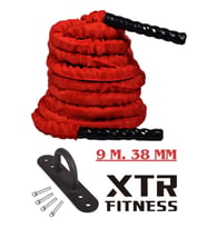 XTR Fitness Crossfit Halatı Kırmızı Kılıf Korumalı 9m 38mm