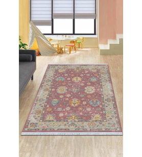 Pembe Çerçeveli Dokuma Pamuk Taban Kaymaz Kilim KLM154