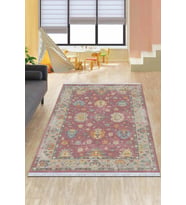 Pembe Çerçeveli Dokuma Pamuk Taban Kaymaz Kilim KLM154