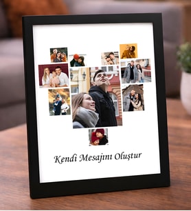 Kişiye Özel 10 Fotoğraflı Kalp Kolajlı Masaüstü Siyah Çerçeve - Kendi Mesajını Oluştur Sevgiliye Hediye 10 Fotoğraf Detaylı Kalp Tasarımlı Çerçeve - İsimli Anı Tablosu