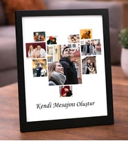 Kişiye Özel 10 Fotoğraflı Kalp Kolajlı Masaüstü Siyah Çerçeve - Kendi Mesajını Oluştur Sevgiliye Hediye 10 Fotoğraf Detaylı Kalp Tasarımlı Çerçeve - İsimli Anı Tablosu