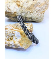 Unisex Siyah Kazaziye Üç Sıra Örgü Bileklik : Gümüş - 16 cm (Beyaz-Siyah)