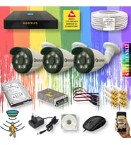 Qromax 3 Kameralı Set - Gece Renkli Gösteren Hareket Algılayan 8 Warm Ledli 1080P Turbo HD Güvenlik Kamerası Seti 3908W-9004