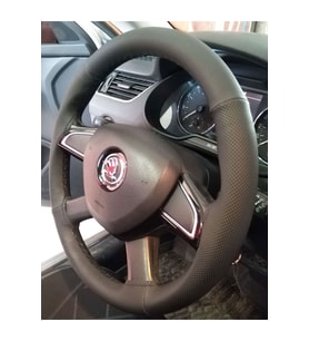 DİKİŞLİ DİREKSİYON KILIFI DAMARLI NOKTALI DERİ SİYAH DİKİŞLİ SKODA OCTAVİA İÇİN