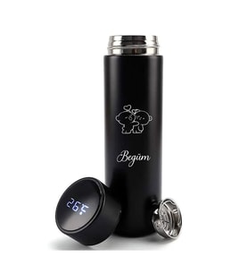 Kişiye Özel 500ML Dijital Göstergeli 304 Çelik Ayıcık Baskılı Akıllı Termos - Isı Korumalı Şişe (Siyah)