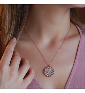 Apm Monaco Modeli Klasik Desen Zirkon Taşlı Rose Gold Gümüş Kolye