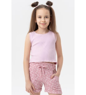 Breeze Kız Çocuk Crop Tişört Fitilli 8-14 Yaş, Pudra