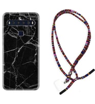 TCL 10L 10 Plus 10SE 20E 20SE 30 L7 Kılıf Boyun Asklı Rasta Silikon Fragile Black Mermer 1378