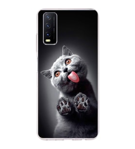 PrintiFy Vivo Y11s ile Uyumlu 1mm Slim Fit Kedi 2 050c Baskılı Şeffaf  Kılıf